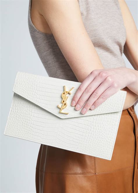 uptown medium ysl monogram crocodile embossed clutch bag|st laurent crocodile embossed leather.